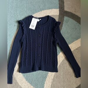 Crown & Ivy Kids  Blue Cable Knit Cardigan with Ruffle Detail